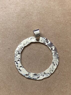 Vintage Sterling Silver Hammered wreath hoop Pendant